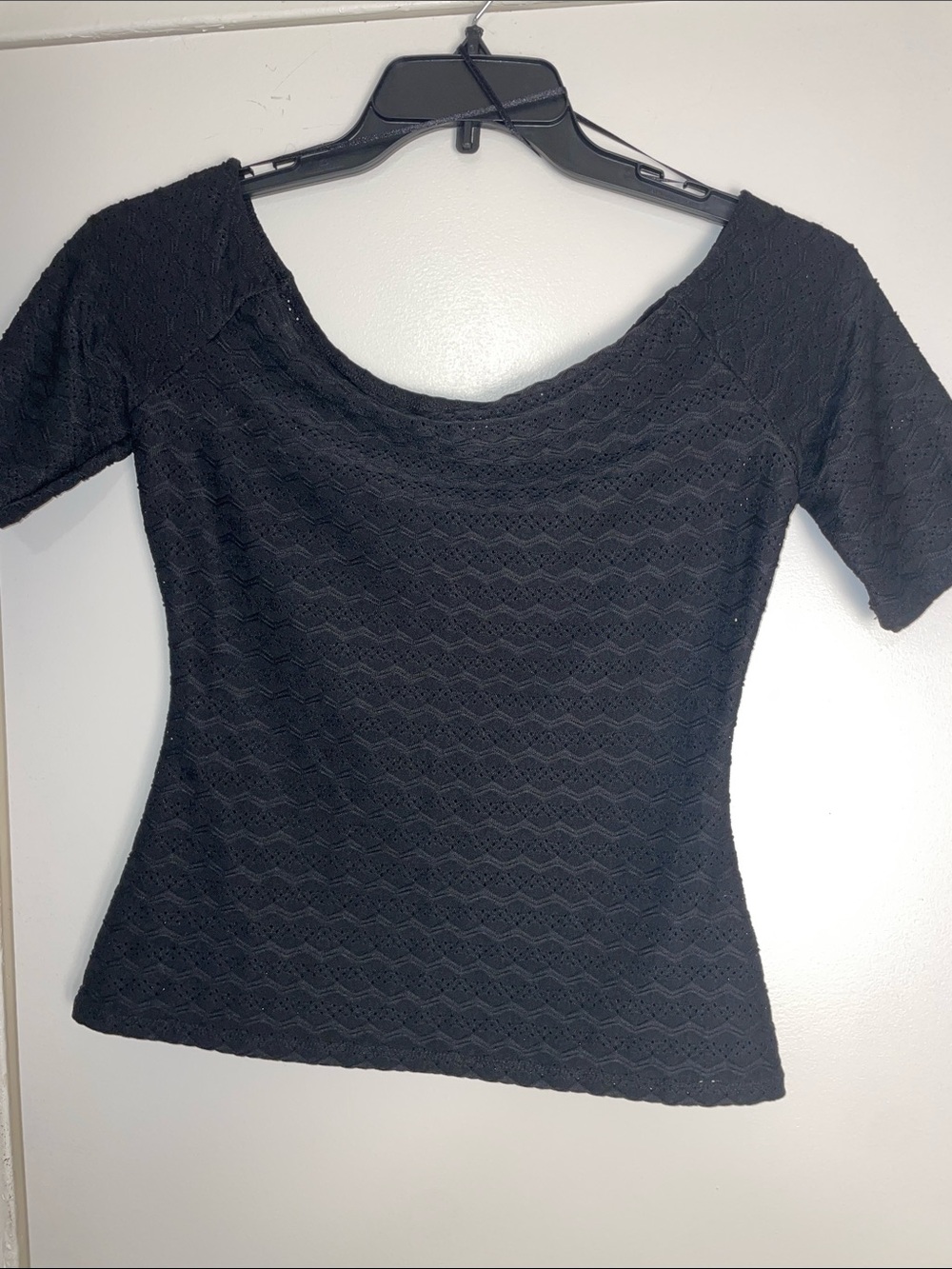 Guess Black Short Sleeve Lace Knit Scoop Neck Top